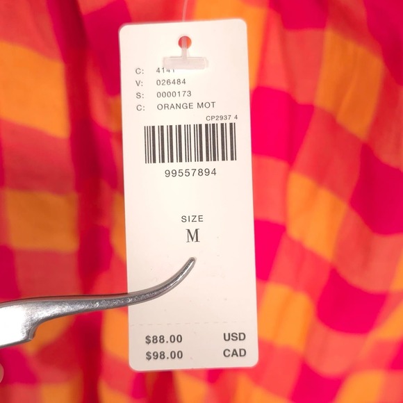 ANTHROPOLOGIE New Apron Mini Nap Dress MEDIUM Check Picnic Plaid Orange Tie - Picture 10 of 13